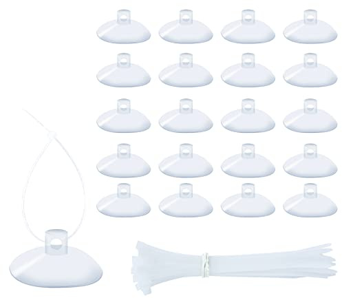 Waycreat 20pcs 35mm Rubber Suction Cups, Small Suckers with 40pcs Transparent Zip Ties, Anti-Collision Suction Pads for Table, Window, Aquarium Fish Tank, Wall, Metal, Glass Hanging