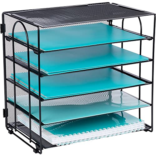 Dasher Products Büro-Organizer mit fünf Ebenen, kein Werkzeug für die Montage erforderlich, Briefablage aus schwarzem Metallgitter zum Organisieren von Akten, Papieren, Rechnungen, Ordnern