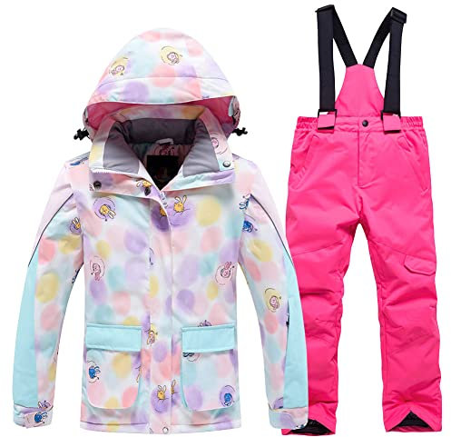 Amur Leopard Kinder Mädchen Skianzug Schneeanzug Skijacke & Skihose Warme Jungen Verdicken Skifahren Snowsuit Wasserdicht Winddicht, Bildfarbe M, 152