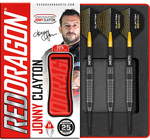 RED DRAGON Dart Pfeile - Jonny Clayton Oxide Edition 25 g Steel Darts – 90 % Tungsten Dartpfeile Set, Profi 25 g Tungsten Darts, Präzisions-Barrels mit Flights & Stems, Profi Dartpfeile