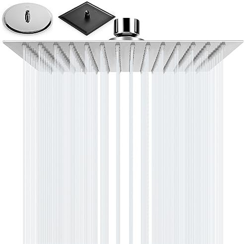 BalladHome Cabezal de Ducha Lluvia 12 Pulgadas Alcachofa de la Ducha lcachofa lluvia Cuadrado Ultra-Delgado Rociador Ducha de Acero Inoxidable 304 (30x30cm, Plata)-F