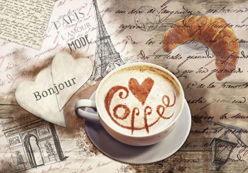 decomonkey Premium Fototapete Coffee Paris 300x210 cm XL Tapete Fototapeten Vlies Tapeten Vliestapete Wandtapete moderne Wandbild Wand Schlafzimmer Wohnzimmer Eiffelturm Spruch