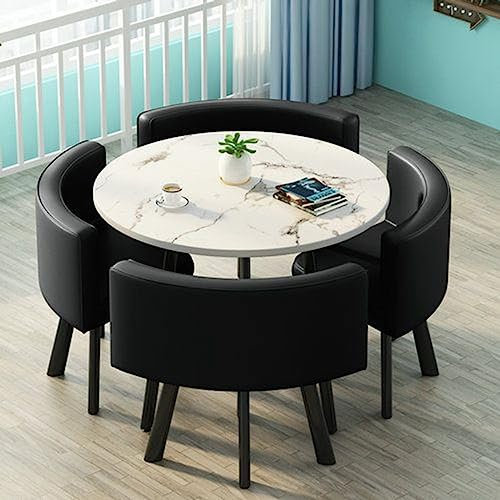 EYEWEB Rund Esstisch mit 4 Stühle Bartisch Konferenztisch mit 4 Stühle Besprechungstisch Tische und Stühle Esszimmergruppe Stehtisch (Color : Black 2)