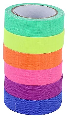 Neon Klebeband,6 Stück UV Schwarzlicht Fluoreszierendes Klebeband, 6 Farben Neon Gaffer Gewebeband, Leuchtendes Klebeband für Leuchtende Party Zubehör