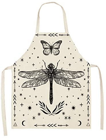 HJOSWVNS Kittelschürze Schmetterling Libelle Kittelschürze Damen Baumwolle und Hanf Kochschürze Einstellbar Schürze Mann Langlebig Küchenschürze Damen Kinderschürze Atmungsaktiv Küchenschürze 38x47cm