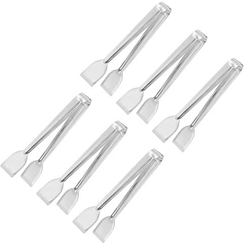 QUARKZMAN Service Pinces, 6pcs 8 pouce - Inox Acier Glace Pinces, Mini Sucre Pinces pour Apéritifs, Charcuterie, Dessert, Thé Fête, Bar, Café (Argent)
