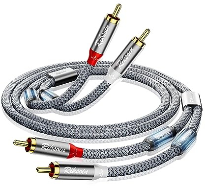RIKSOIN RCA Cable 6ft 2 Pack-2RCA Male to 2RCA Male Stereo Audio Cable with Magnetic Ring Supports[Hi-Fi,Shielded] Braided Auxiliary Audio Cord for Home Theater,HDTV,Amplifiers,Hi-Fi Systems,Speakers