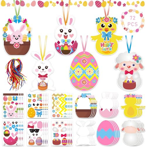 TOPJOWGA Ostern Bastelset Kinder, 24 Stück Ostern Basteln Küken Hasen Papierbastelset, Ostereier Aufkleber Osterdekoration Kreativsets zum Basteln Handarbeit, Osterdekoration Kunsthandwerk