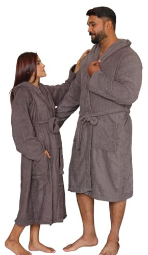 Dolce Vari 100% Egyptian Cotton Bathrobe Extra Absorbent 650 GSM Soft Terry Toweling Luxury Dressing Gown With Big Pockets & Belt Soft Bathrobe (Charcoal, S)