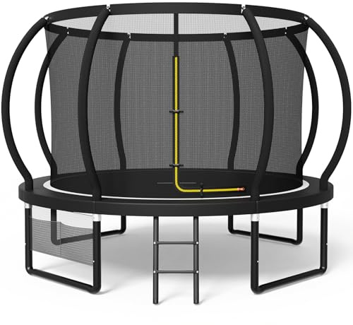 Devoko Cama Elástica Exterior para Niños Ø 228/305/366/427 cm, Trampolín Exterior de Jardín Calabaza Certificado GS con Red Seguridad, Escalera, Capacidad 150 kg