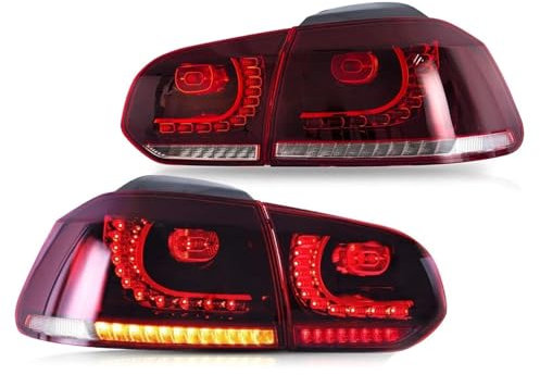 LOKORI Auto Rücklicht Für VW Golf 6 MK6 2010-2014 Auto außerhalb Rücklicht Blinker Bremsleuchte,Auto Heck Rücklampe,B-Red Clear