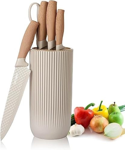Generic Kitchen Knife Set, 6-Pieces Khaki Sharp Knife Set for Kitchen, Non-Stick Non-Slip Stainless Steel Chef Knife Set with Universal Knife Block Suitable for Home Restaurant, MXY001