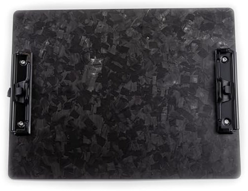 Klemmbrett aus Kohlefaser mit 2 Klammern und Stifthalter, schwarz, vertikal oder horizontal, Doppel-Clips, 21,6 x 28,9 cm, geschmiedete Kohlefaser-Klemmbrett mit starken Metall-Clips, A4-Briefgröße