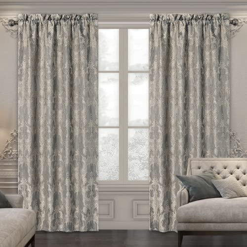 TOPLUXE Damastvorhänge für Fenster, Verdunkelungsvorhänge 132x213cm für Schlafzimmer Wohnzimmer Küche, 2 Paneele mit Raffhalter, Stabtasche (Hellgrau)