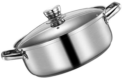 OQHAIR Shabu Hot Pot Gas Cooker: Stainless Steel Soup Cooking Pot with Divider and Lid Cheese Chocolate Fondue Pot Induction Cooktop Gas Stove Cookware (30cm) (Silver 26X26X8.8CM)