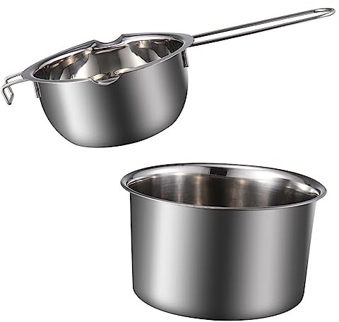FUNOMOCYA Double Boiler Pot 400ml Wax and Chocolate Melting Pot Stainless Steel 201 Material Water Bath Heating Suitable for Candle Making and Cooking Use Set of 2