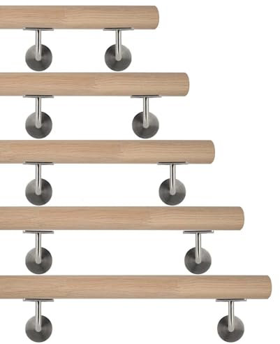 TIBU Eiche Holz Handlauf keilgezinkt unbehandelt Geländer 0,3m - 6m, Länge 180 cm und 2 Edelstahl Halter