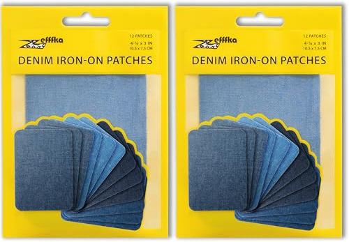 ZEFFFKA 2PACK Jean-Flicken zum Aufbügeln für Innen und Außen Stärkster Kleber 100% Baumwolle Verschiedene Blautöne Reparatur-Dekorationsset 12 Stück Größe 3 x 4-1/4 (7,5 cm x 10,5 cm)
