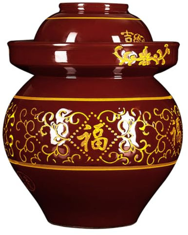 Traditional Water-Sealed Jar,Fermentation Jar,Large Ceramic Pickle Jar with Lids, Traditional Chinese Porcelain Pickle Jar Crock,Ceramic Fermentation Crock with Water Seal Airlock Lid,Sauerkraut(2.5kg