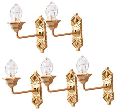 WATIIFUFU 5 Kleiner Wandlampen für Sandtisch Szene Miniatur Landschaftslicht Goldfarbene Micro Wandleuchten Warmweiß Selbstgemacht Dekoration für Minihäuser