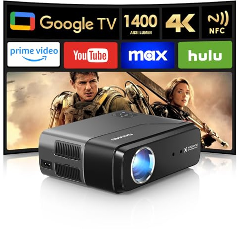 Proyector 4K HDR 1400 ANSI Ultra HD Proyector inteligente portátil con Wifi6 y Bluetooth, HDMI eARC, DD+, NFC, enfoque automático para cine en casa, películas al aire libre, dormitorio