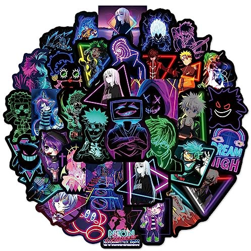 50 piezas de pegatinas de Animé neón para portátil, botella de agua, equipaje, snowboard, bicicleta, monopatín, calcomanía para niños, adolescentes, adultos, pegatinas de dibujos animados