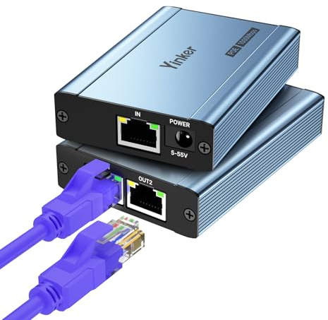 POE LAN Splitter Ethernet 1 auf 2, Yinker 1000Mbps LAN Netzwerk Splitter 2 Port RJ45 Verteiler für Cat5e/6/7/8 Kabel für POE IP Kamera