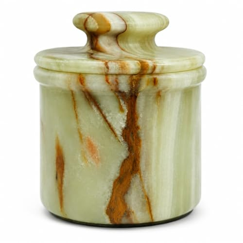 Mantequilla de ónix verde – Mantequera redonda de mármol para encimera, 10 x 8.9 cm, decoración de cocina de ónix verde natural