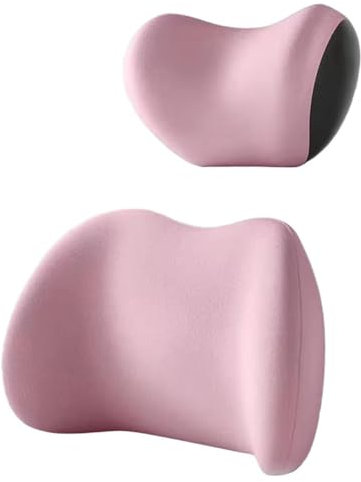 JHYGBKYHGG Auto Lendenkissen Nackenkissen Kit für Nissan Note E13 2013-2023, Ergonomische Autositze Kopfstütze Lendenwirbelstütz Rückenstütze Kissen Zubehör,D/Pink
