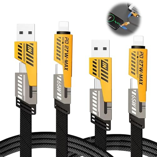 Bansusu 2PCS 4 in 1 Multi Charger Cable 65W 4in1 Charging Cable Dual Head | USB Charging Cable Efficient Data Transfer Fast Charging Cable Compatible with iPhone Android Samsung Galaxy Huawei Macbook