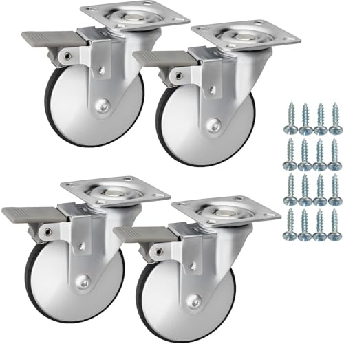 SOTECH 4 Stück Möbelrollen LINDAU Ø 75 mm silbergrau/schwarz mit Bremse | inkl. Schraubenset Belastbarkeit bis 140 kg (35 kg pro Lenkrolle)
