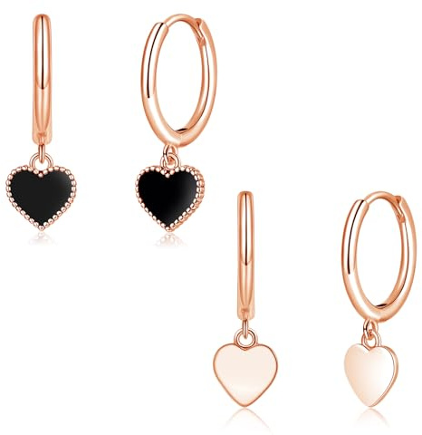 Cangall Ohrringe Silber 925 Hängend, 2 Paare 925 Sterling Silber Creolen mit Herz Anhänger Set, Hypoallergen Leichte Kreolen Ohrhänger für Damen Mädchen Ohrschmuck Geschenk für Geburtstag Muttertag