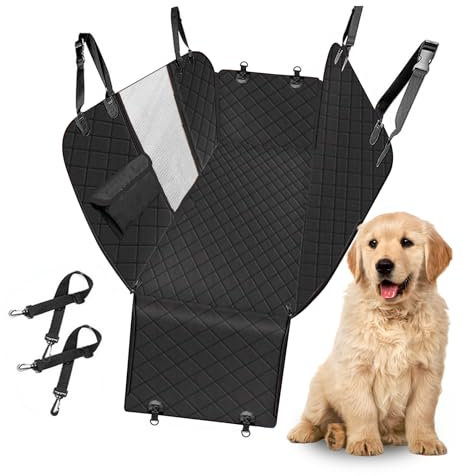 Watproofit Autoschondecke Hund Rücksitz Wasserdicht & Kratzfest - Universal Hundedecke Auto Rückbank mit Seitenschutz und Sichtfenster - Hunde Autositz Rückbank Schutz (Schwarz)