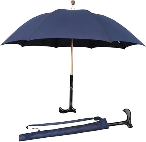 Gehstock-Regenschirm, winddichter Selbstschutz-Krückenschirm, zum Klettern, Wandern, Abhängen bei Regen, tolles Geschenk, blau, 86 cm