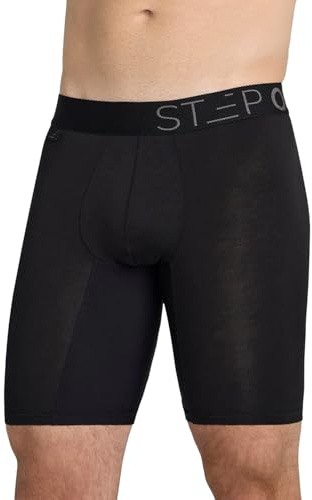 STEP ONE Boxer Brief Sport. Longer Length Mens Boxers Shorts with 3D Pouch, Anti Chafing Underwear Mens, Breathable Bamboo, All-Day Comfort for Sports & Fitness Black Large