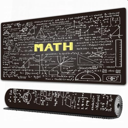 FEHWI Tappetino per mouse da gioco,grande,antiscivolo,impermeabile,con bordi cuciti,Decorazione per aula di matematica, lavagna scura con parole matematiche,per gaming,ufficio,casa,90×40 cm