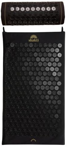ShaktiMat [La original] Esterilla y Almohada de acupresión - Algodón orgánico - Fabricación ética - Relajación y masaje en la espalda, la cervical, los piernas, los pies - Negro