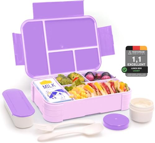IJIAMY Brotdose Kinder mit Fächern, Bento Box Kinder, Auslaufsicher Lunchbox Kinder, Brotbox für Mädchen & Jungen, Snackbox, Perfekt für Schule, Kindergarten & Ausflüge (Macaron lila)