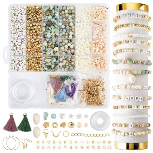 Perlen für Armbänder Set 1680stk, Perlen Armbänder Selber Machen Schmuck Selber, Set Perle zum Auffädeln mit Buchstabenperlen Perle, Perlenset Armbander Beads für Erwachsener Halskette Ohrringe Kette