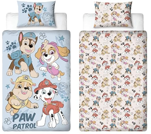 Paw Patrol Housse de Couette Officielle sous Licence avec Design esquissé | Literie pour Chiens réversible des Deux côtés incluant Une taie d'oreiller Assortie | Parfait pour la Chambre des Enfants