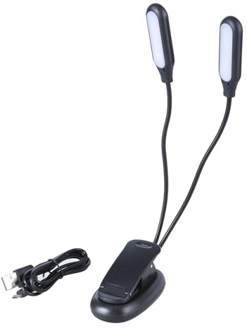 DOSERTY Lámpara LED de dos brazos recargable por USB con clip de escritorio con 10 LED, 3 colores, ajustable, flexible, lámpara de lectura, luz cálida