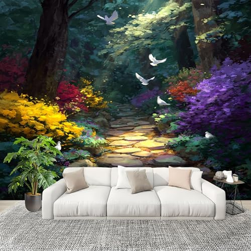 Dormitorio Papel Pintado Sendero Del Bosque Pintado Pared Panorámico 250x175 cm Pintura de Arte Fotomurales No Tejido, Póster Gigante de Pared Personalizado 3D Para Salón Fotomurales