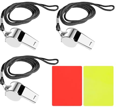 3 Sports Metal Whistles And 2 Penalty Cards, Lanyard Whistles, Referee Training Equipment, Dog Command Accessories.