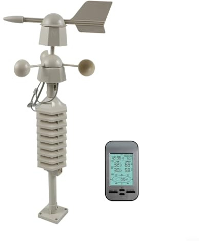 URPIZY Digital Kabelloses Wettermessgerät WS0232 Mit LCD-Anzeige, 433MHz Funk-Anemometer Und Wetterstation, Innen- Und Außentemperatur, Luftfeuchtigkeit, Windrichtung