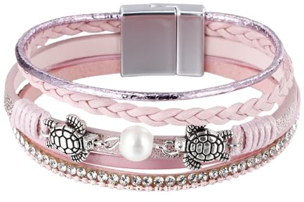 Generisch Lederarmband Herren, Wickelarmband Aus Leder Mit Schildkröte Und Seestern, Boho Stil, Strass, Perlen, Armreif, Stapelbar, Edelsteinschmuck, Geburtstagsgeschenke Für Frauen Und Mädchen,