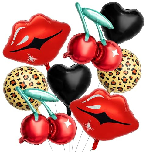 Set de 8 Ballons en Aluminium – Formes Lèvres, Cœur et Motif Léopard, Décoration Originale pour Anniversaire et Saint-Valentin