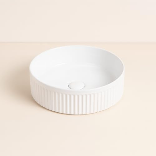 exagonshop Lavabo 40 cm tondo Roma cannettato da appoggio bianco lucido