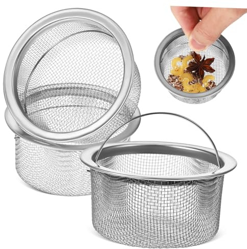 WHAMVOX 3pcs Stainless Steel Sink Strainer Deepened Fine Mesh Kitchen Drain Basket for Food Debris Catcher Metal Filter Basket for Kitchen Sink Drain