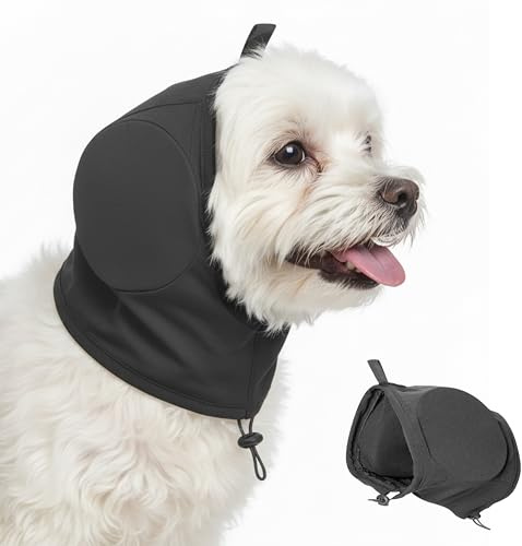 Wood Homing Hunde Ohrenschützer Geräuschreduzierend - Warmer Hundekopfschutz zur Beruhigung bei Angst Lärm Schutzmütze verstellbar Ohrwärmer Hund Snood für Schlaf Fellpflege Feuerwerk Gewitter (S)