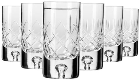 Krosno – Vasos para vodka de 50 ml, juego de 6 piezas – Cristal – 2 diseños de corte – Para licor y licores caseros – Hechos y tallados a mano – Colección Saga – Ideal como regalo